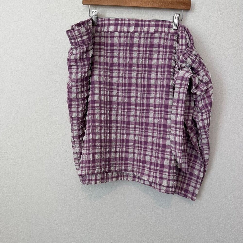 Wray Purple White Plaid Crinkle Lined Belted Mini Wrap Skirt Women's Size 5XL
